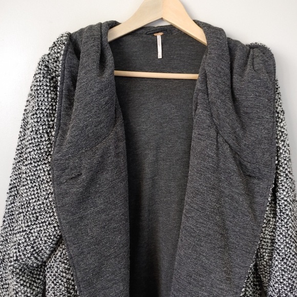 Free People Tweed Satellite Image Swing Coat Size Large Hooded Jacket -HOST PICK - Picture 10 of 16
